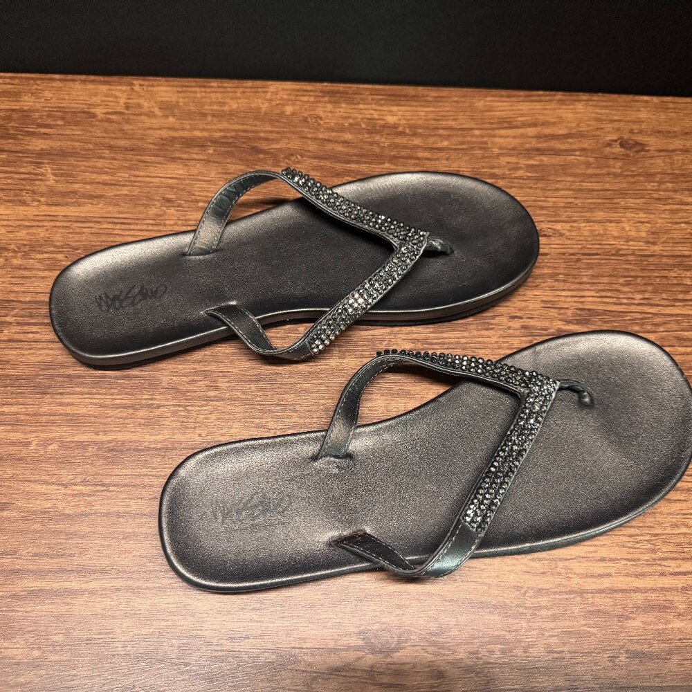 Mossimo Black Rhinestone Flip Flops Size 8